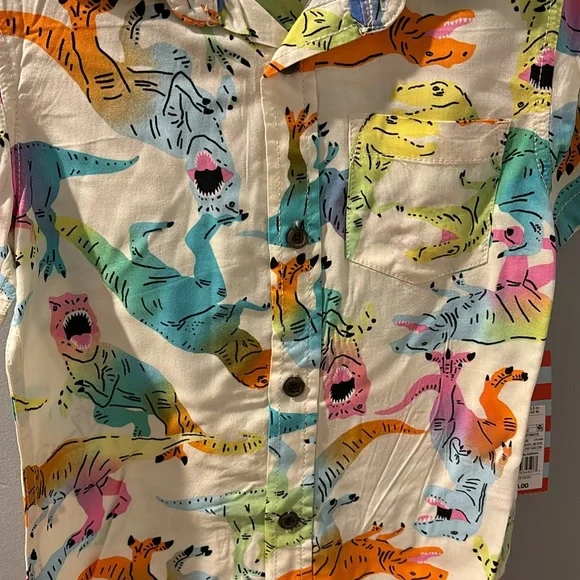 NWT! Cat and Jack multicolored dinosaur button up shirt - Picture 2 of 2